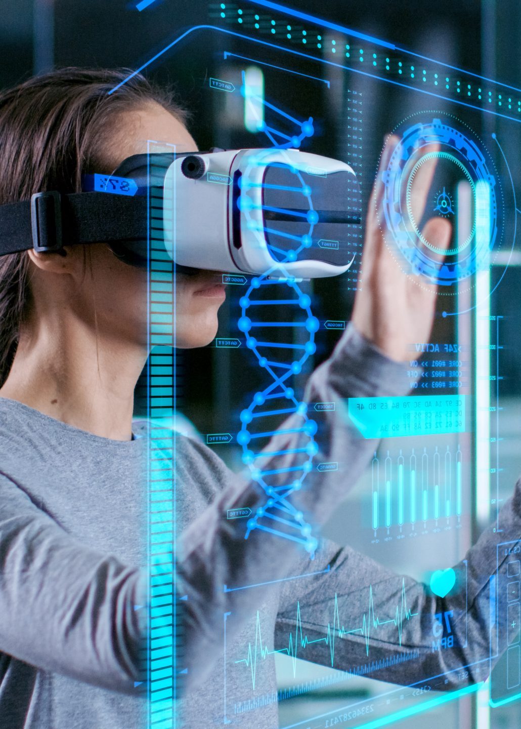 In,Laboratory,Scientist,Wearing,Virtual,Reality,Headset,Sitting,In,A